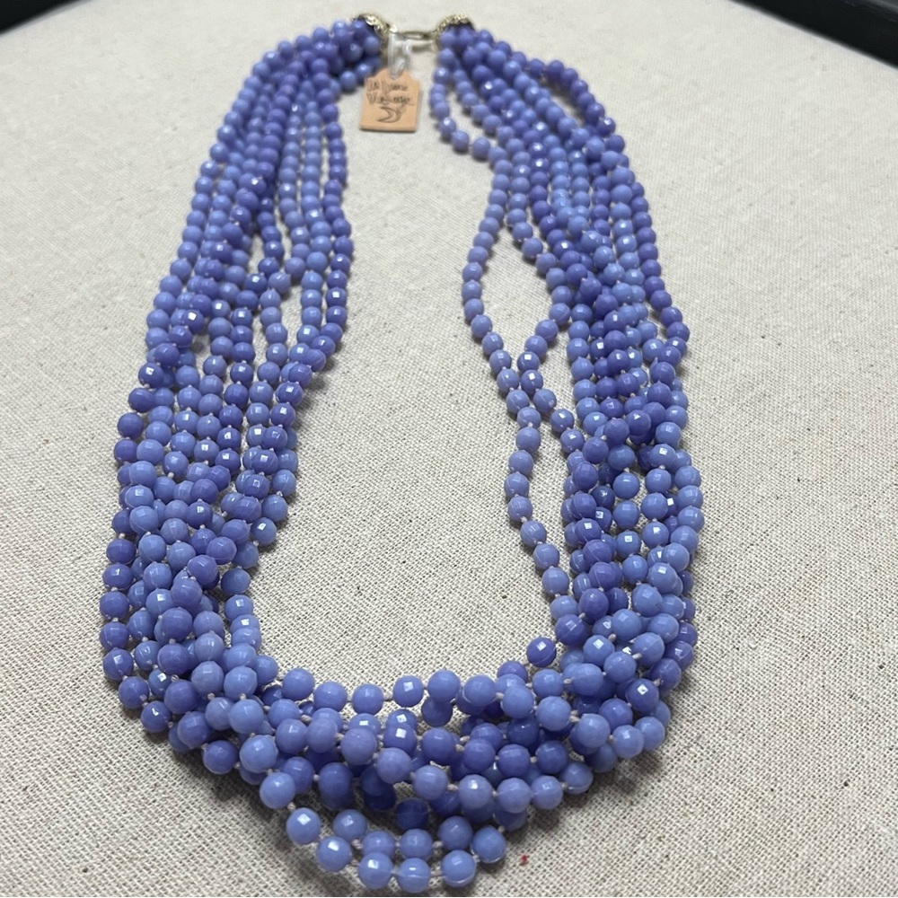 Vintage Mid Century Lavender Multi Strand Beaded Necklace